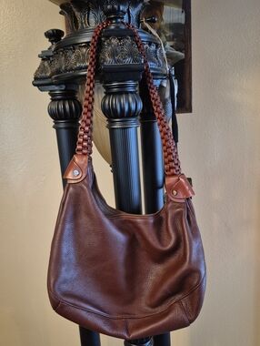 Sabrina Scala Brown Soft Peeple Leather Boho Slouchy Hobo Bag Braided Handle